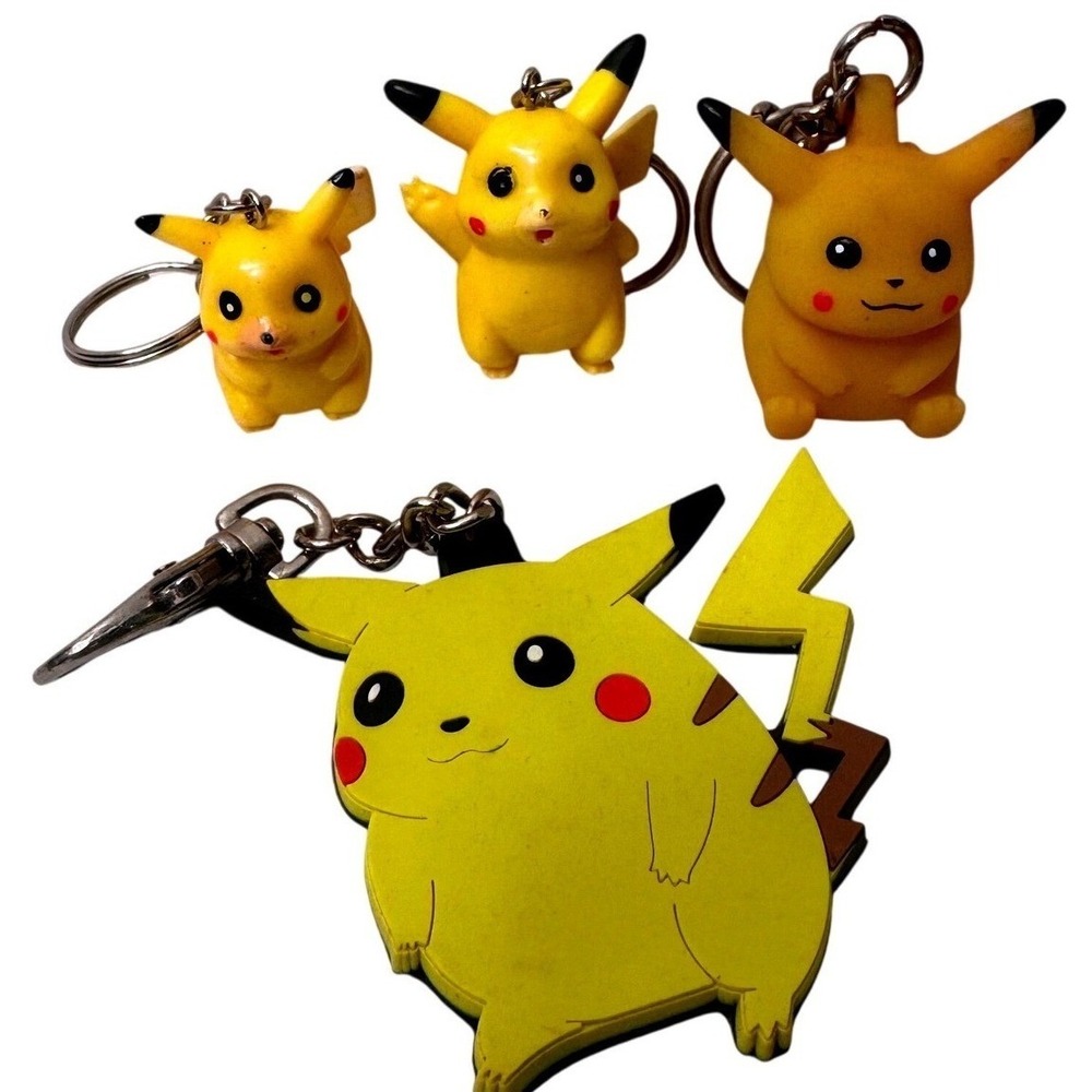Pokemon Pikachu Keychain Bundle 4pc Vintage Plastic Figures Rubber Bag Charm